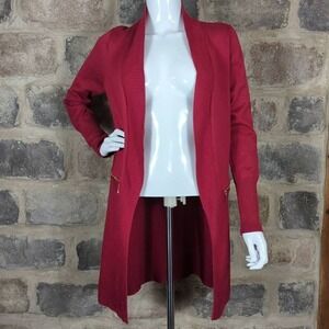 MAGASCHONI red open‎ front gold accent sweater size small